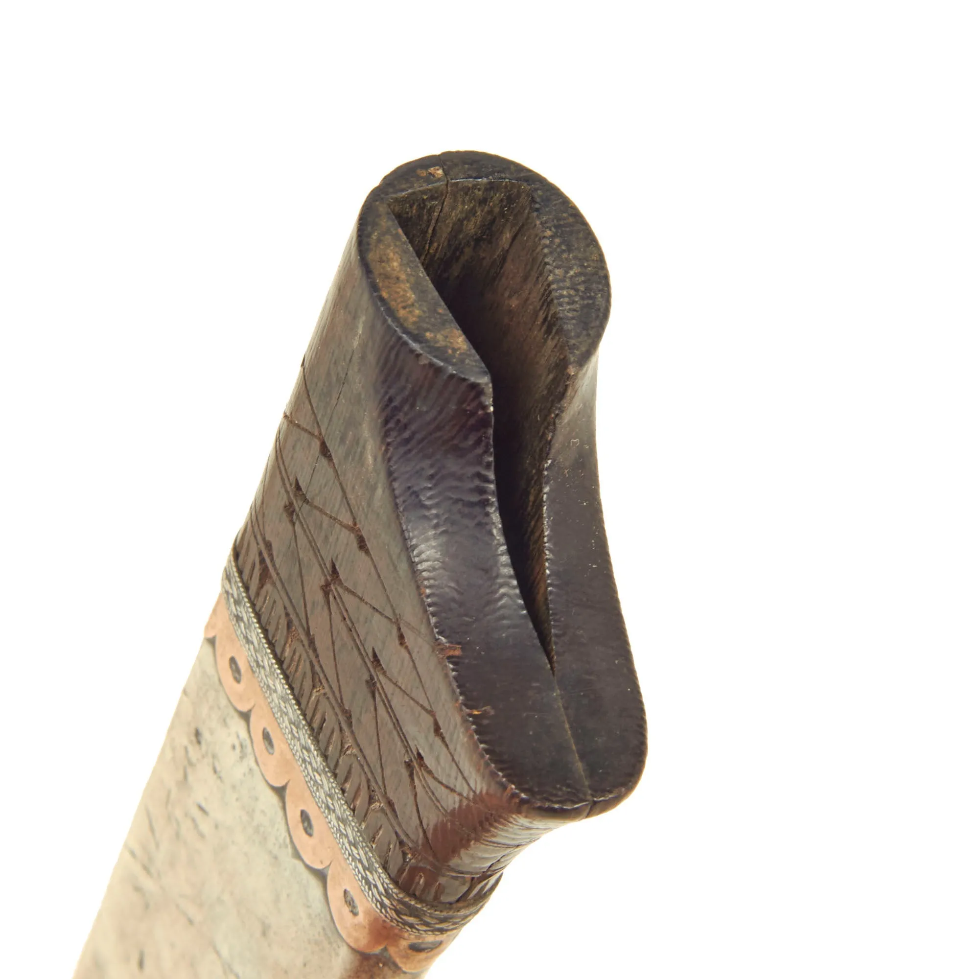 Original Late 18th Century Indonesian Parang Knife With Silver Mounted Wood Scabbard