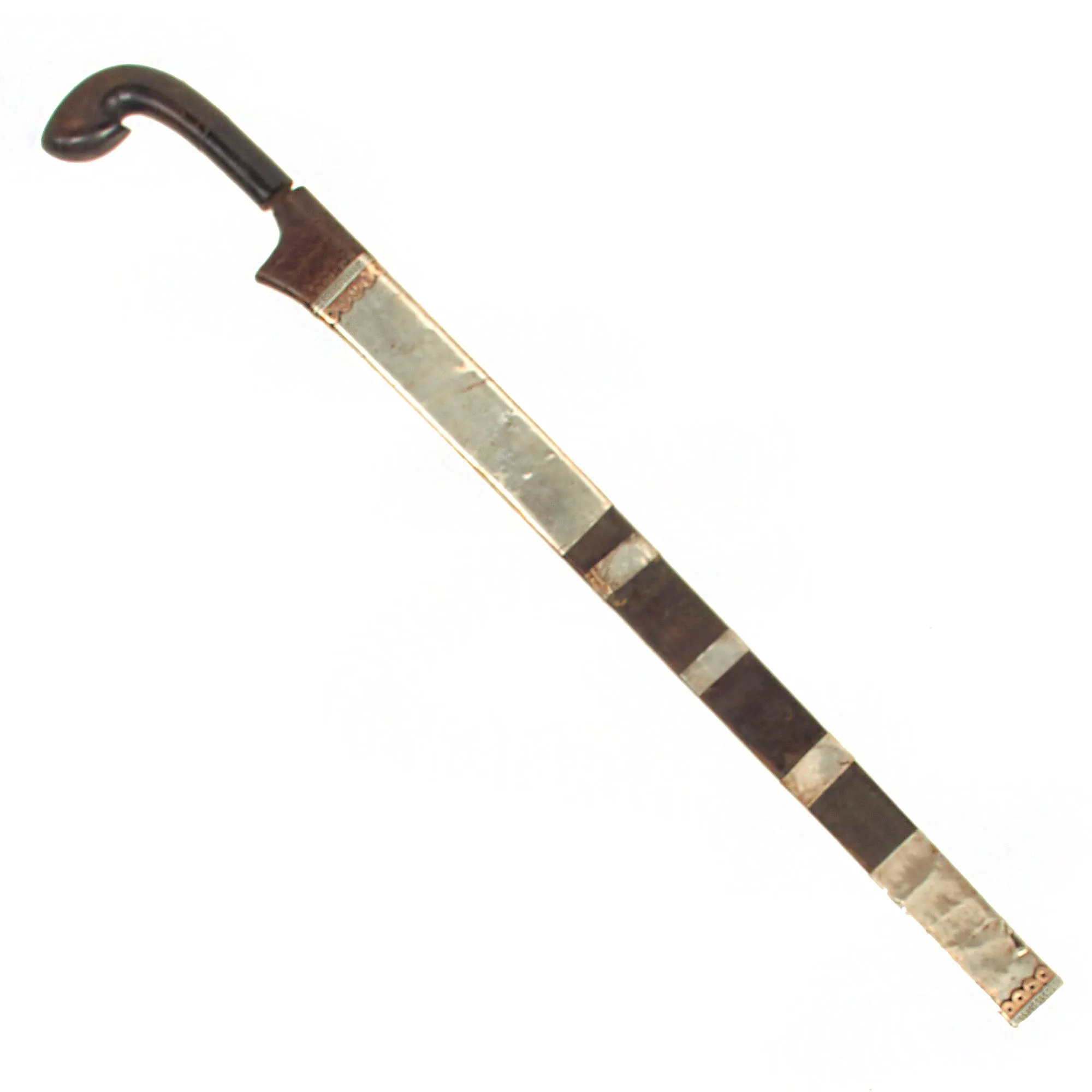 Original Late 18th Century Indonesian Parang Knife With Silver Mounted Wood Scabbard
