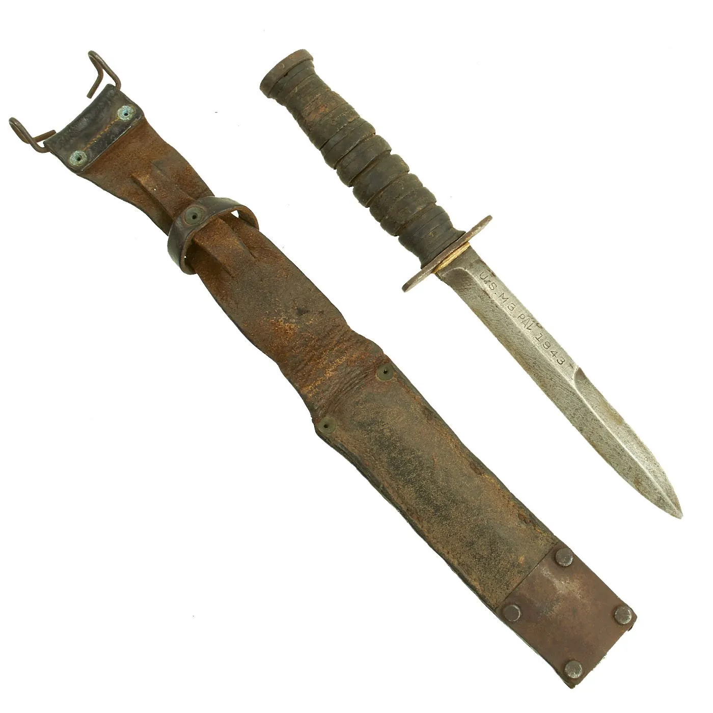 Original U.S. WWII 1943 Dated Blade Marked M3 Fighting Knife by PAL Cutlery with M6 Scabbard