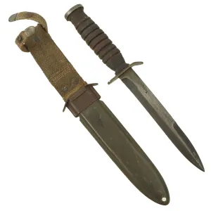 Original U.S. WWII Blade Marked M3 Fighting Knife by UTICA Cutlery Co. with M8 Scabbard