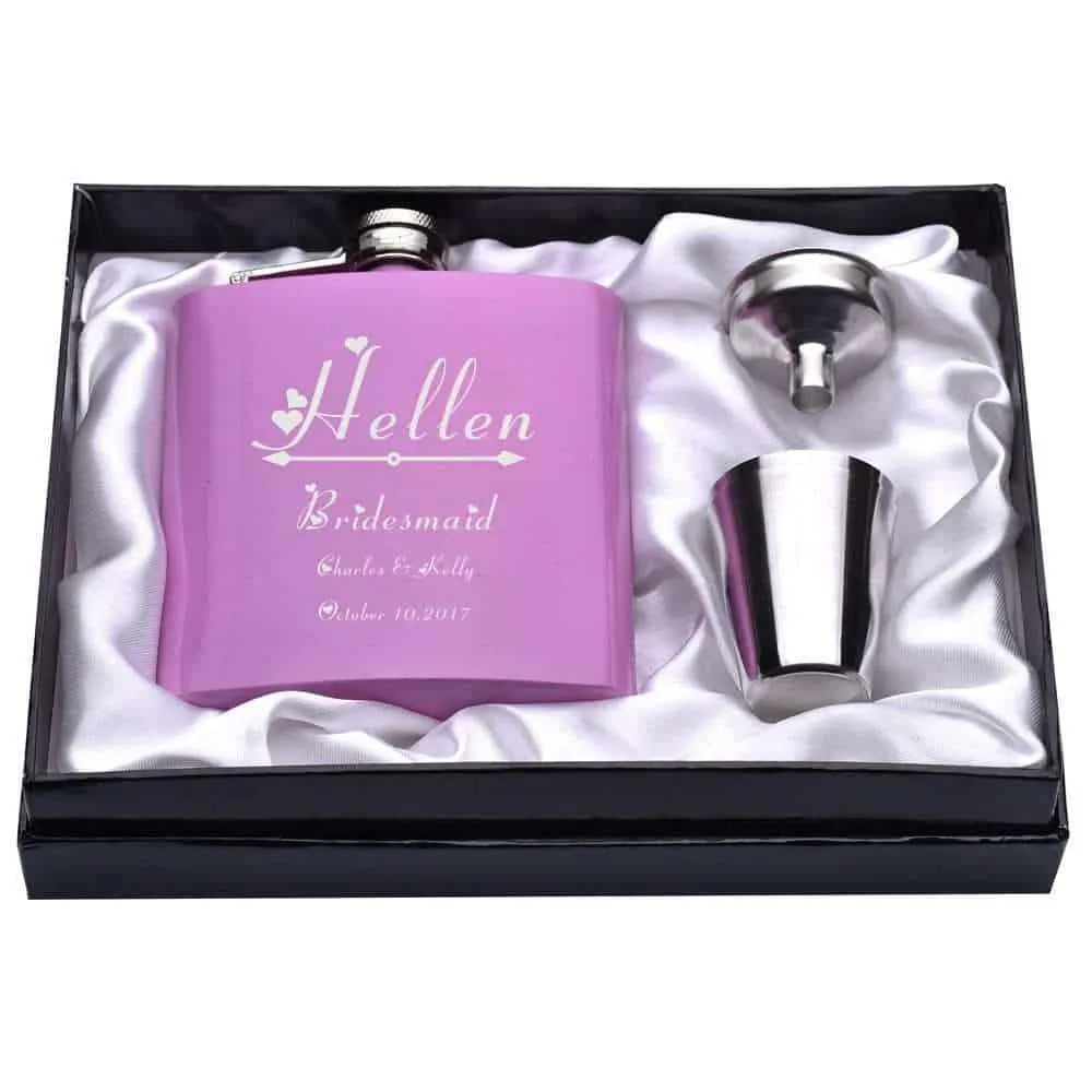 Personalized Engraved Pink Hip Flasks