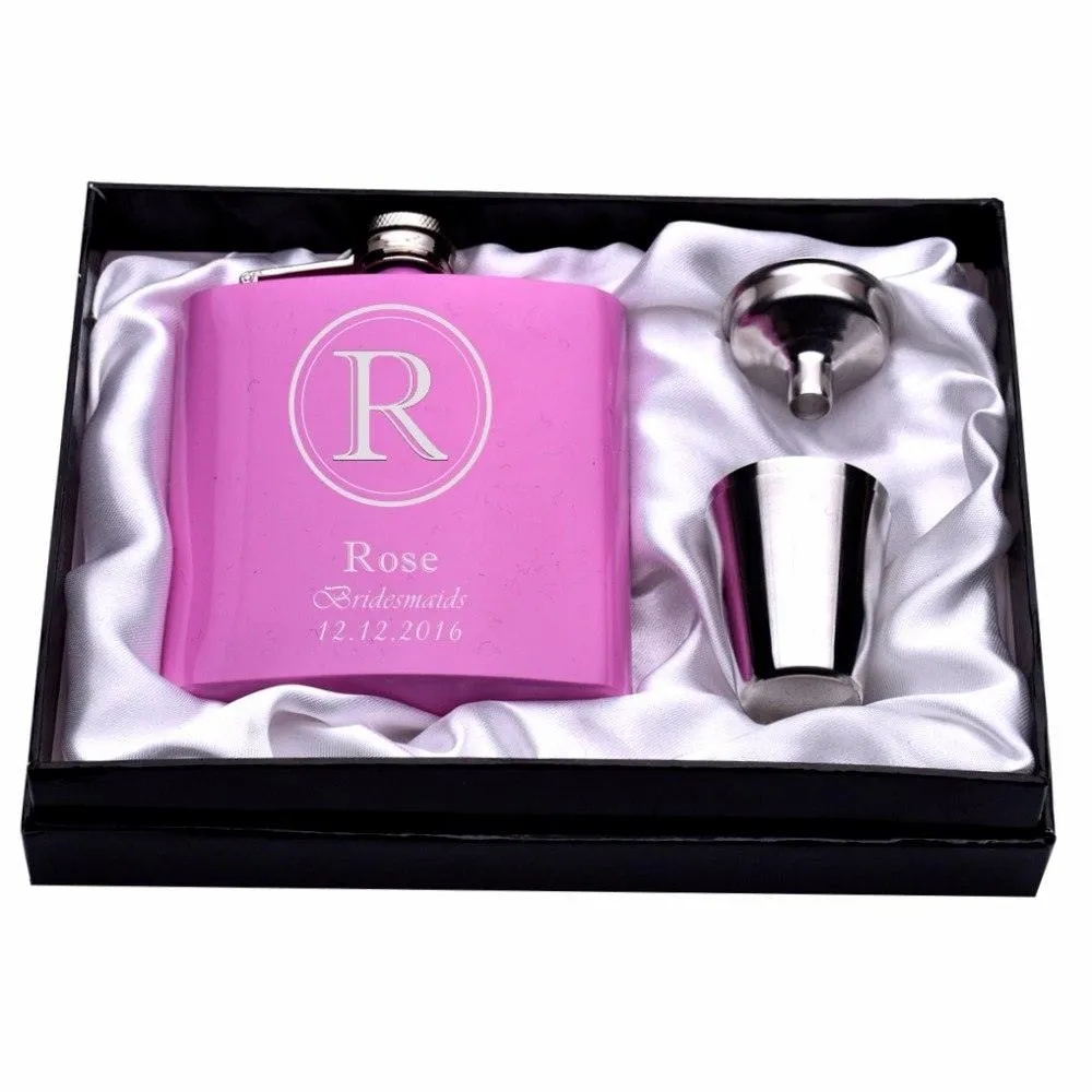 Personalized Engraved Pink Hip Flasks