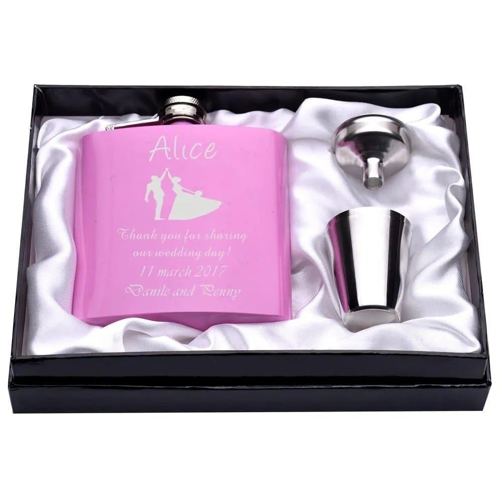Personalized Engraved Pink Hip Flasks