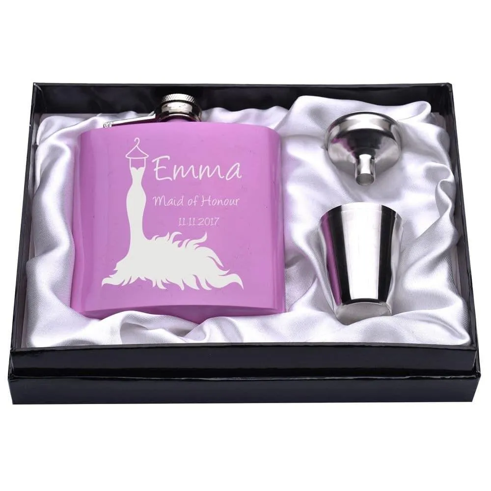 Personalized Engraved Pink Hip Flasks