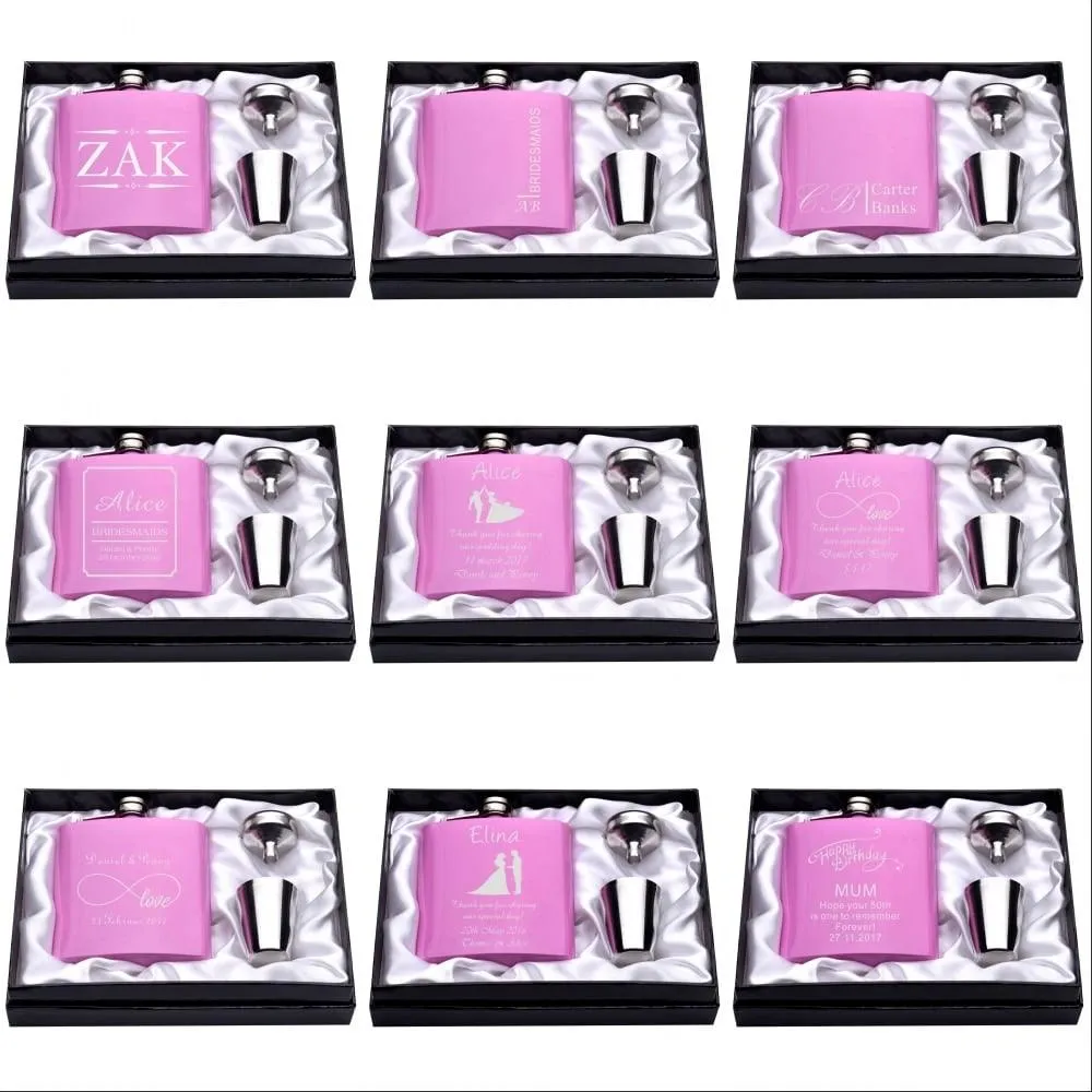Personalized Engraved Pink Hip Flasks