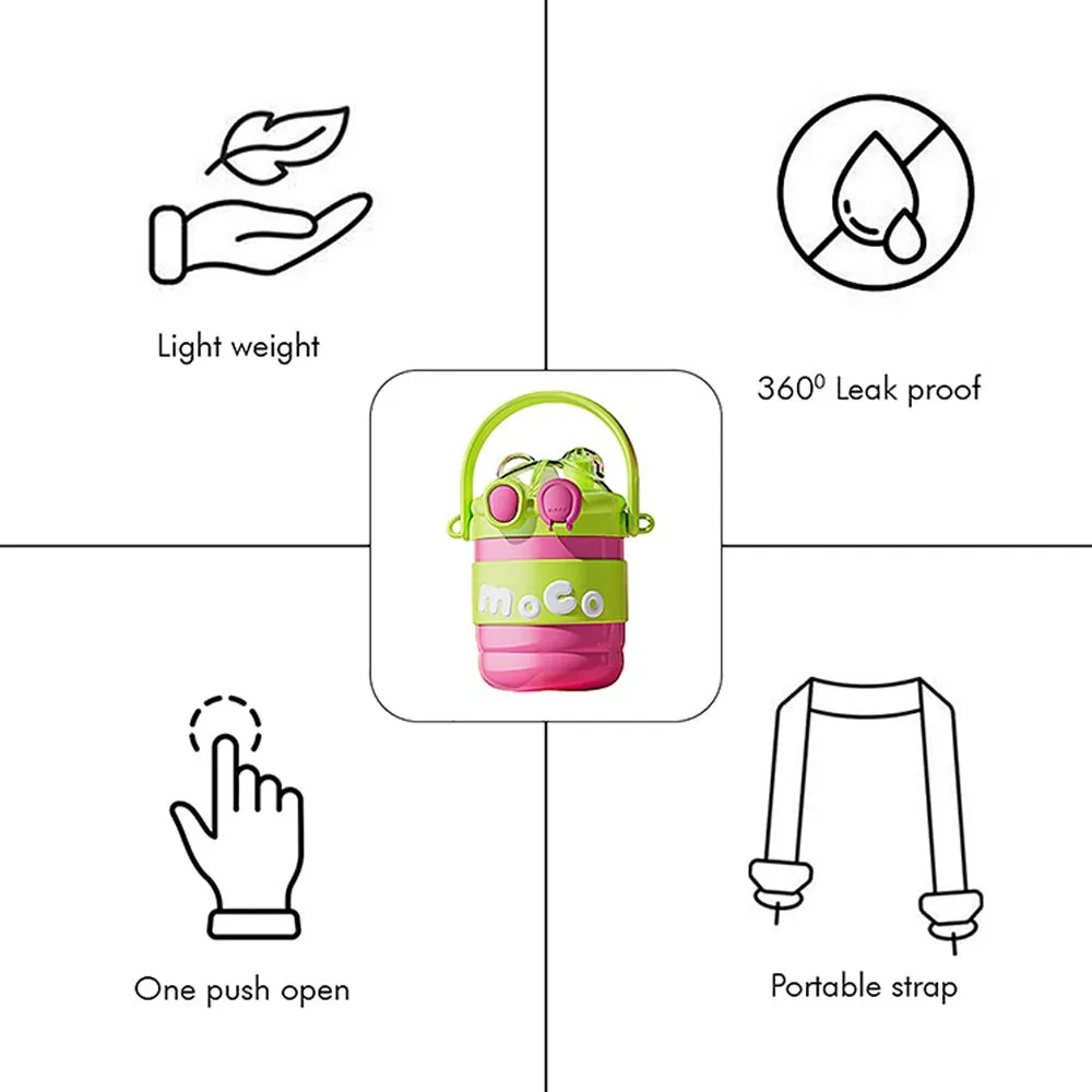 Pink & Green 2 way Lid Style Moco Kids Water, 600 ml