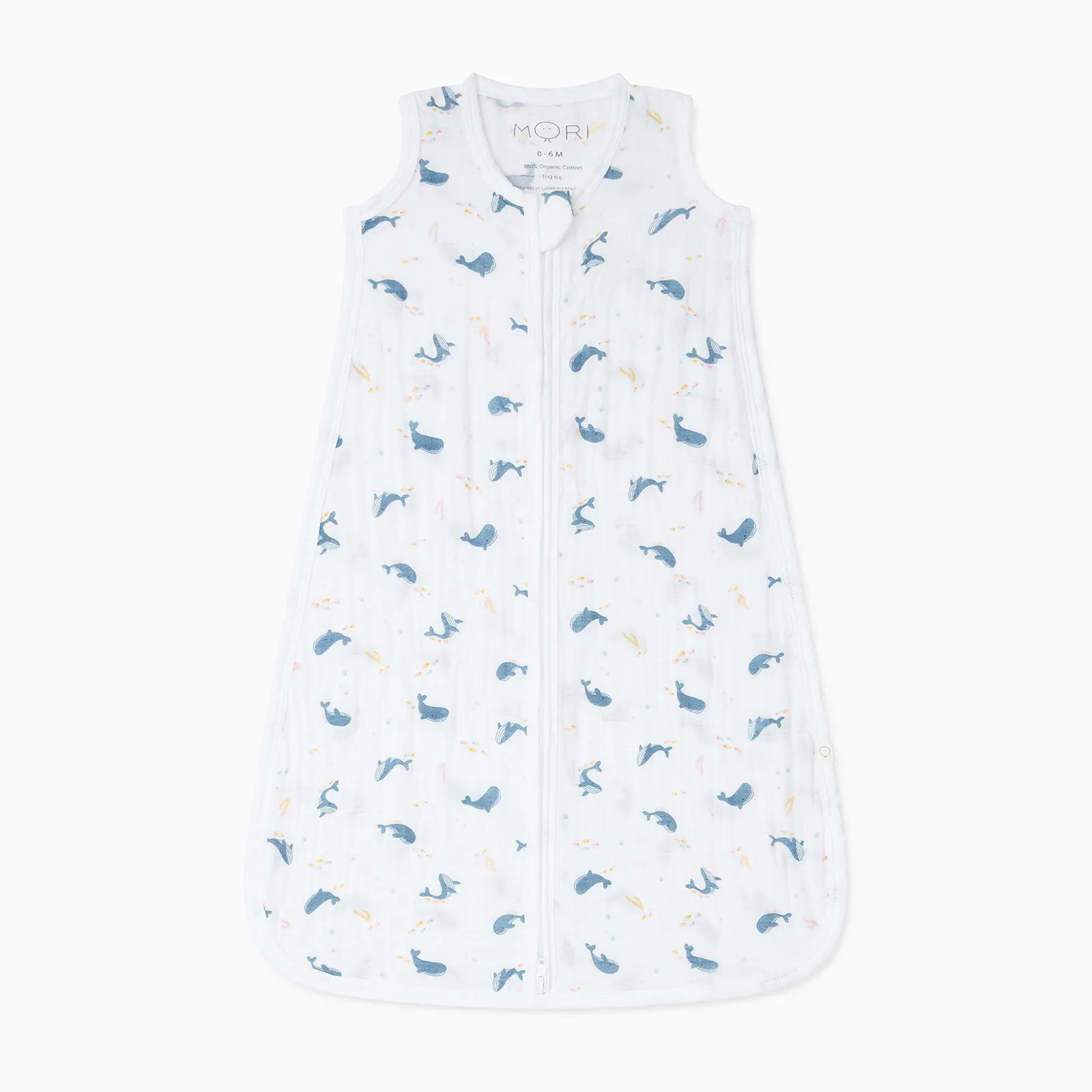 Whale Print Muslin Front Opening Sleeping Bag 0.5 TOG