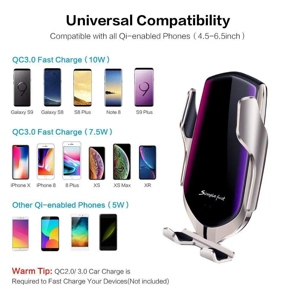 Wireless Car Charger Automatic Clamping Phone Holder